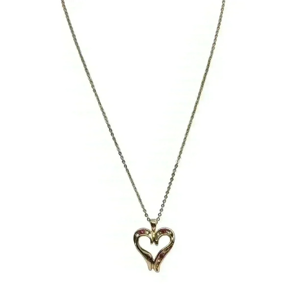 Ruby Large Heart Pendant Necklace 14K Gold EP & Chain cz accents - Picture 3 of 13